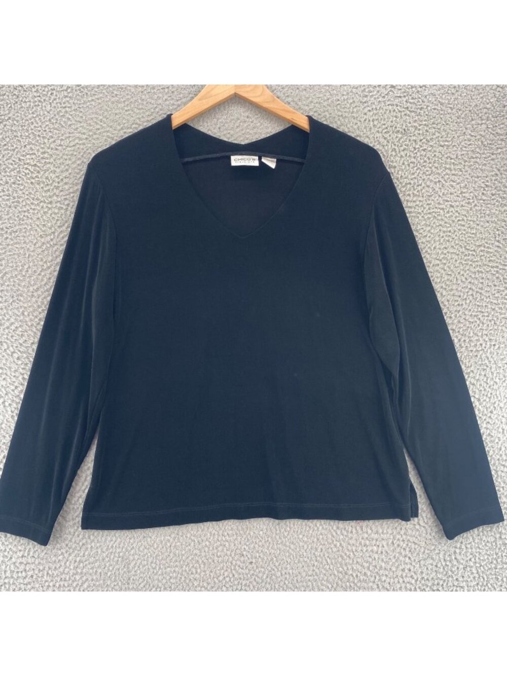 Chicos Top Womens 3 US Extra Large Black Travelers Knit V Neck Long Sleeve Tee